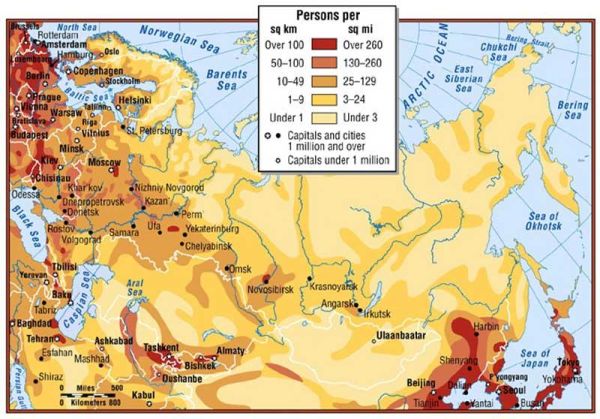 densitatea populatiei in Rusia